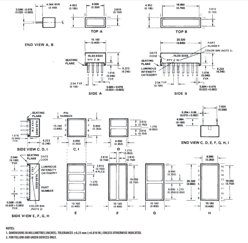 Technische Zeichnung - Broadcom HLCP und HLMP LED-Lichtbalken